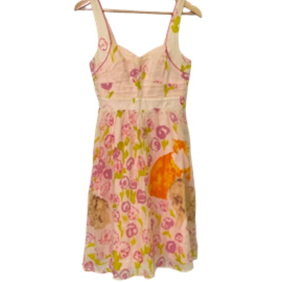 Anthropologie Floreat Morning Stroll Cat Dress Fit Flare Floral Smocked Retro 6 - Picture 2 of 16